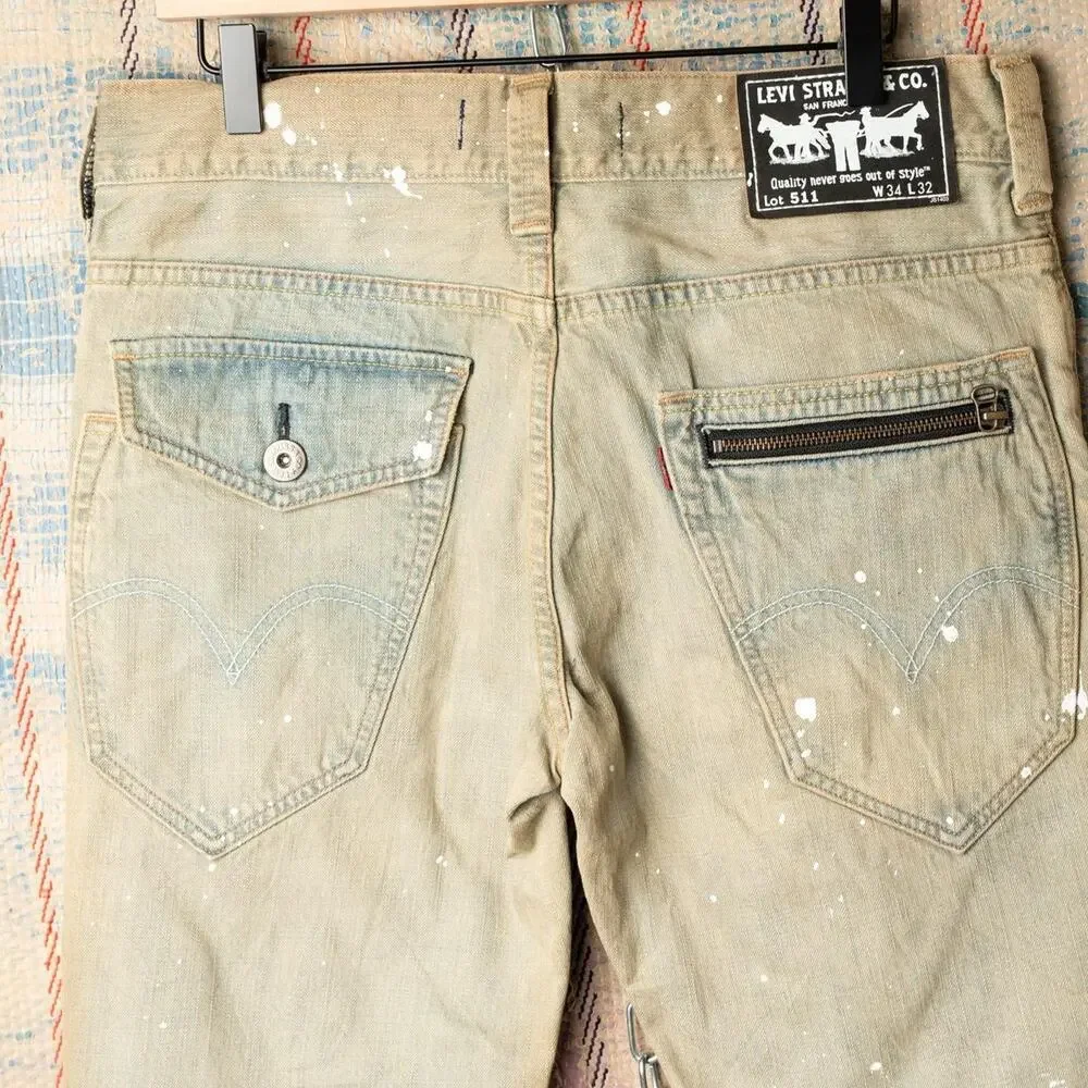 Custom levis 511 patchwork jeans 34 x 32